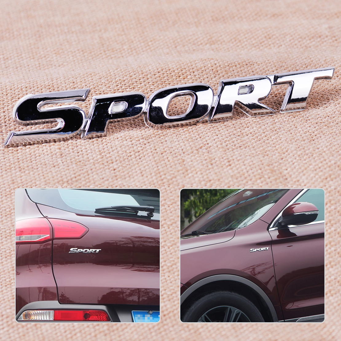 Hot Sports Word letter 3D Chrome metal Car Sticker Emblem Badge Decal Auto Decor